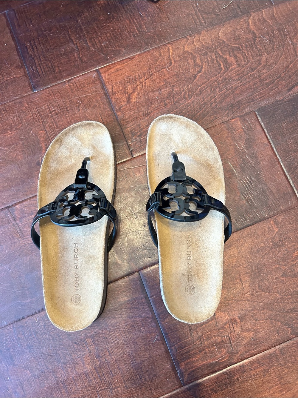 Tory Burch Black Logo-Emblem Thong Sandals